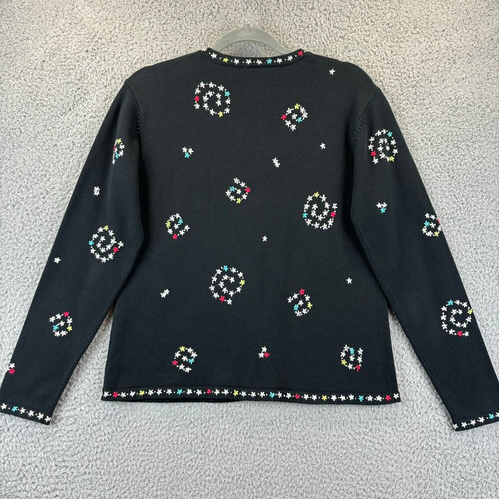 Vintage Talbots Embroidered Cardigan Small 90s Black Sweater Floral Allover - Picture 9 of 12